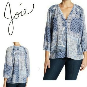 Joie // blue patterned silk top